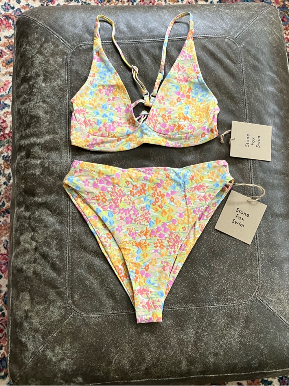 Stone Fox Swim Floral High-Waist Bikini Set in Flower Fields